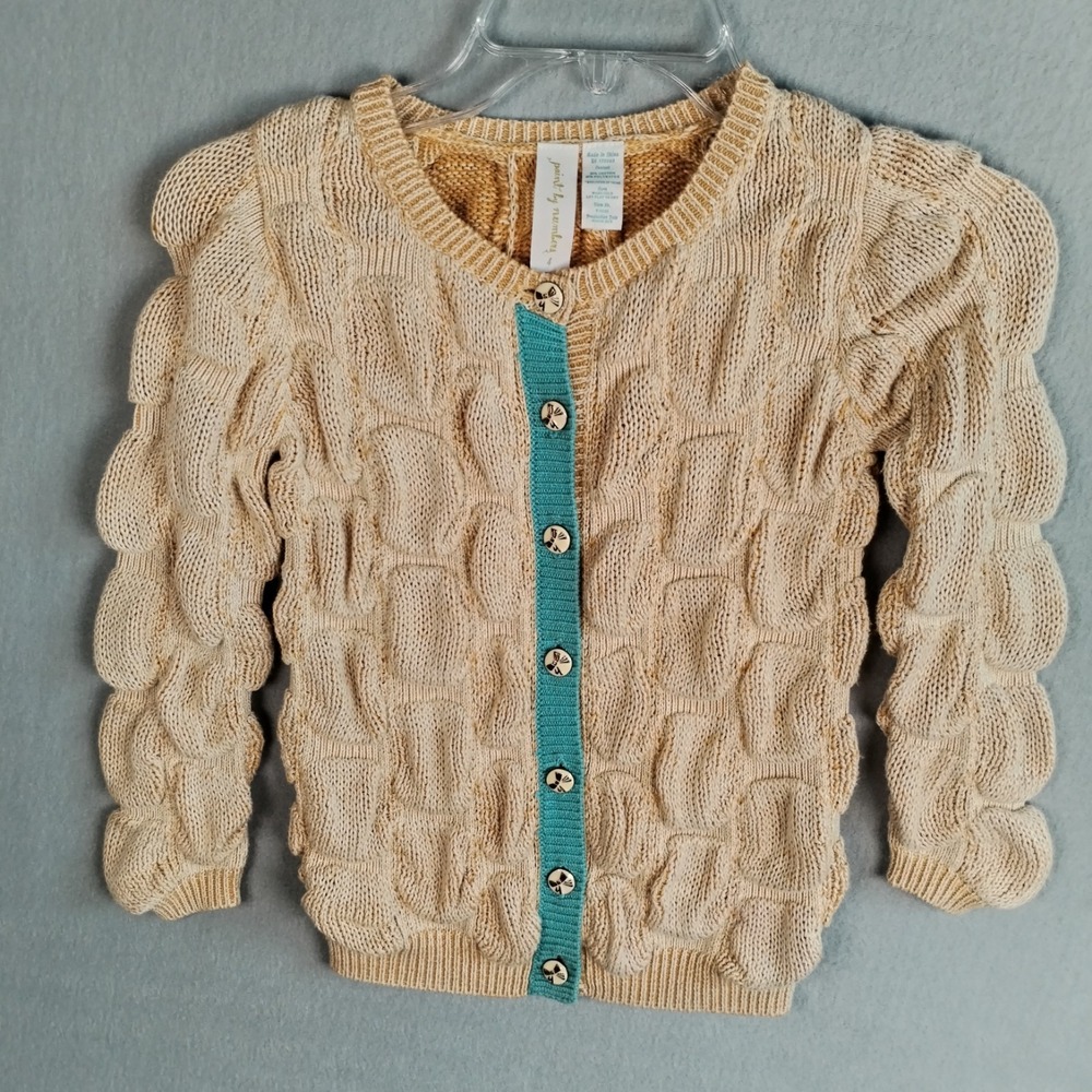 Paint by Numbers Matilda Jane Girls Mustard Gold Teal Bubble Knit‎ Cardigan Sz 4